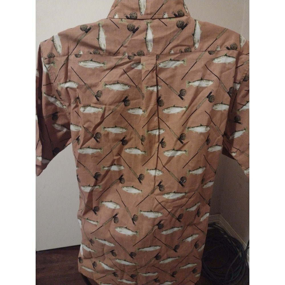 NWT New Field & Stream Long Sleeve Button Shirt Large L Fish Print Orange - Picture 7 of 10